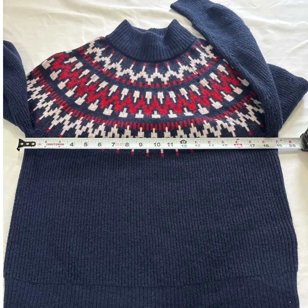 J.Crew Womens Small Fair Isle Nordic Wool Blend Ski Sweater Navy Cozy Pullover